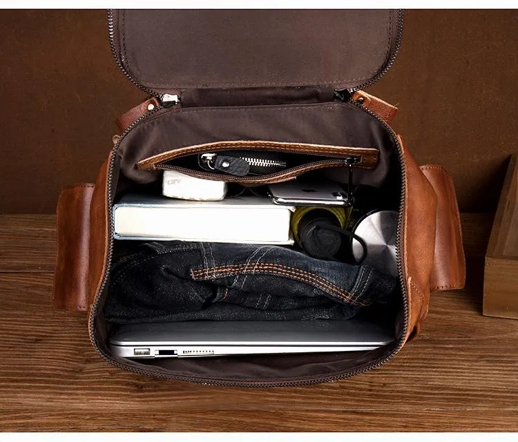 Cool Brown Mens Leather 15-inch Computer Backpacks Fashion Travel Backpacks School Backpack for men