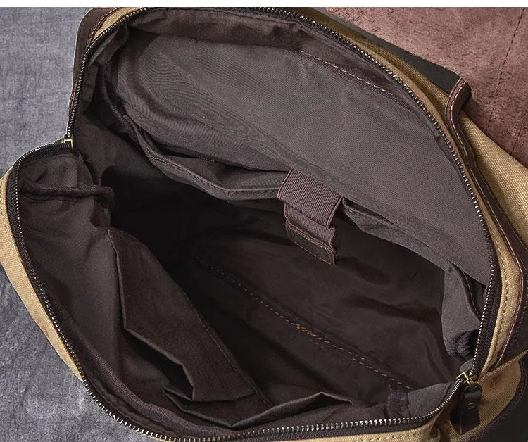 Cool Canvas Leather Mens Womens 15" Khaki Backpack Gray Travel Backpack College Backpack for Men
