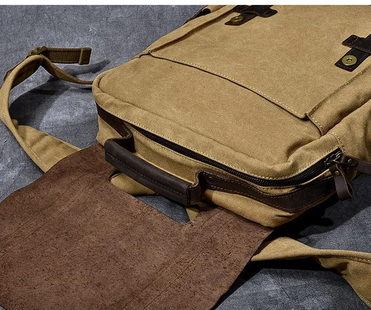 Cool Canvas Leather Mens Womens 15" Khaki Backpack Gray Travel Backpack College Backpack for Men