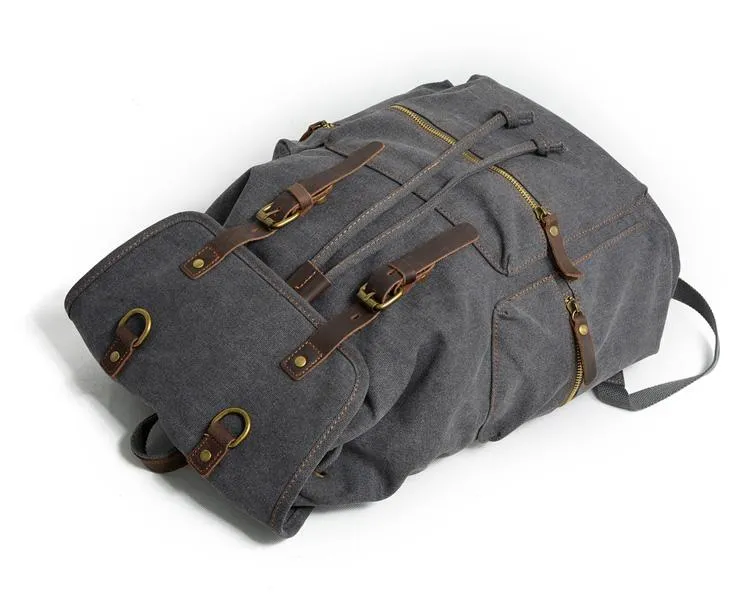 Cool Canvas Leather Mens Womens College 14'' Green Backpack Travel Backpack Computer Backpack for Men