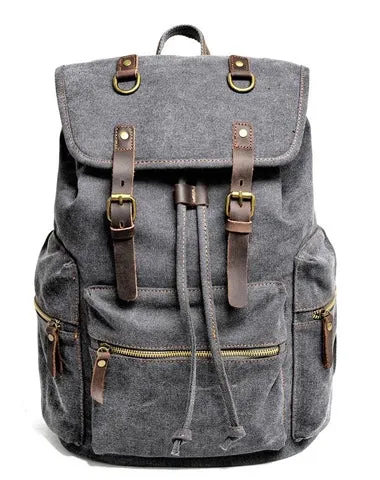Cool Canvas Leather Mens Womens College 14'' Green Backpack Travel Backpack Computer Backpack for Men