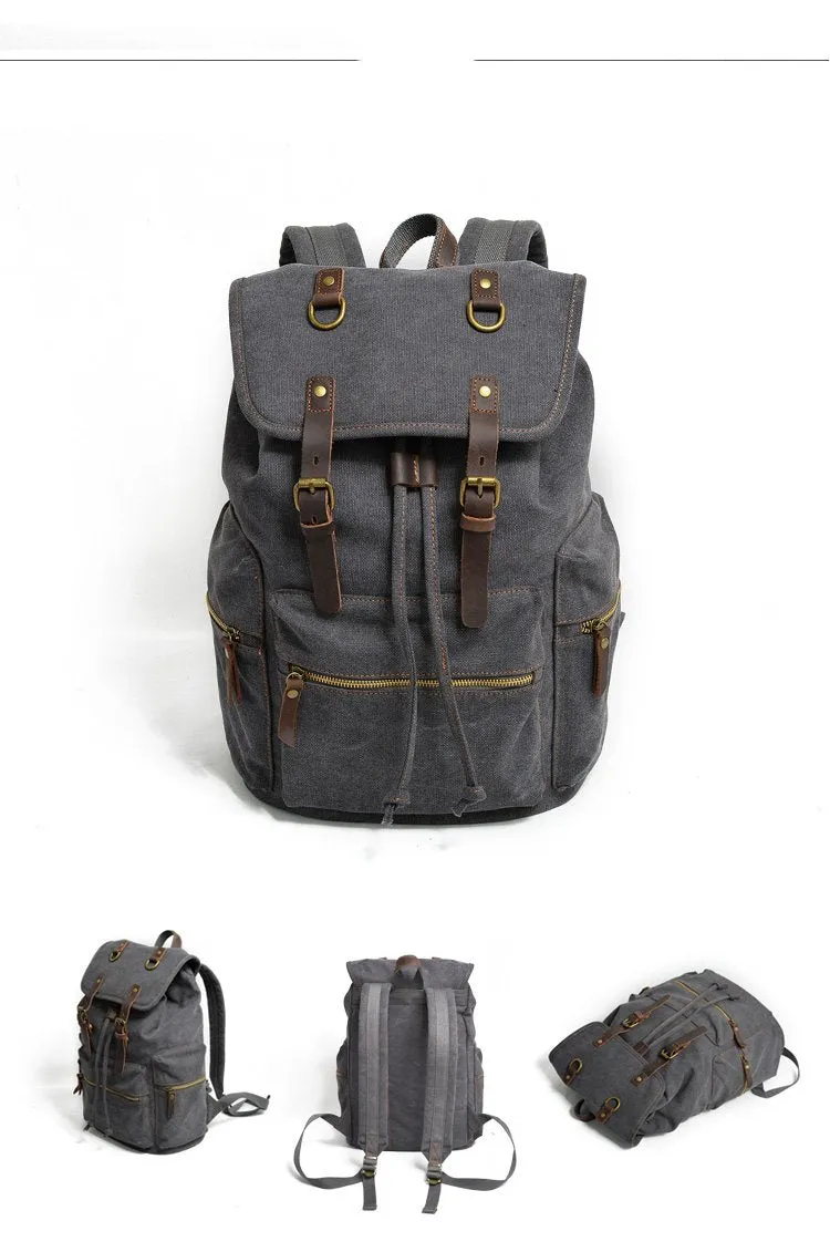 Cool Canvas Leather Mens Womens College 14'' Green Backpack Travel Backpack Computer Backpack for Men