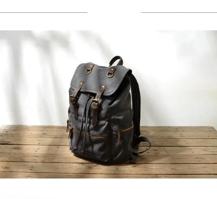 Cool Canvas Leather Mens Womens College 14'' Green Backpack Travel Backpack Computer Backpack for Men