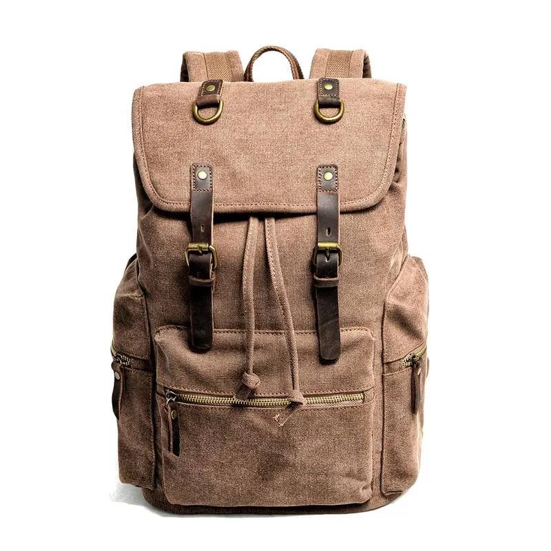 Cool Canvas Leather Mens Womens College 14'' Green Backpack Travel Backpack Computer Backpack for Men