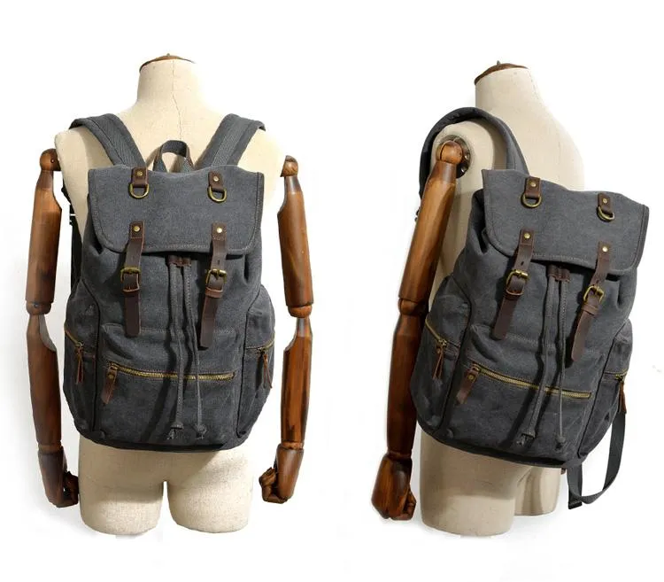 Cool Canvas Leather Mens Womens College 14'' Green Backpack Travel Backpack Computer Backpack for Men