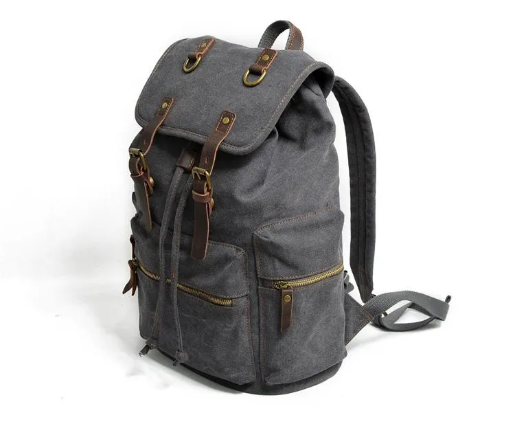 Cool Canvas Leather Mens Womens College 14'' Green Backpack Travel Backpack Computer Backpack for Men
