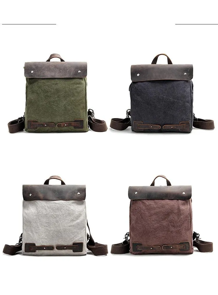 Cool Canvas Leather Mens Womens White Small College Computer Backpack Green Travel Backpack for Men