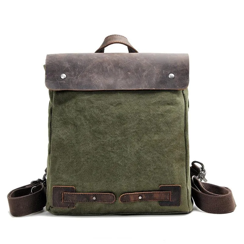 Cool Canvas Leather Mens Womens White Small College Computer Backpack Green Travel Backpack for Men