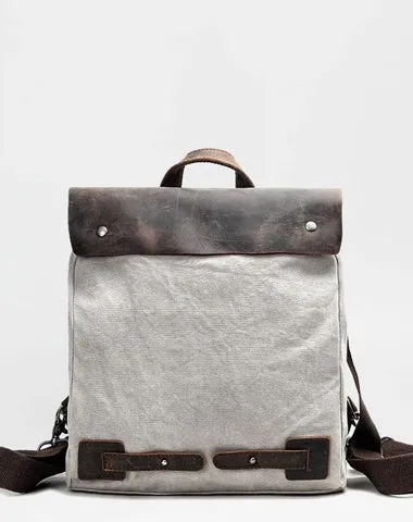 Cool Canvas Leather Mens Womens White Small College Computer Backpack Green Travel Backpack for Men