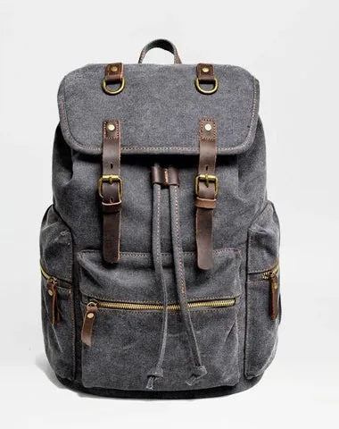 Cool Canvas Leather Womens Mens Large College Backpack 14'' Travel Backpack Computer Backpack for Men