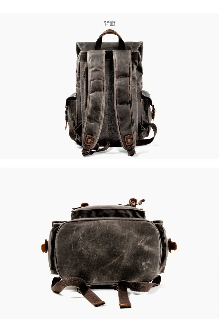 Cool Canvas Mens Vintage Large Black Backpack Computer Khaki Backpack Travel Backpack Hiking Backpackfor Men