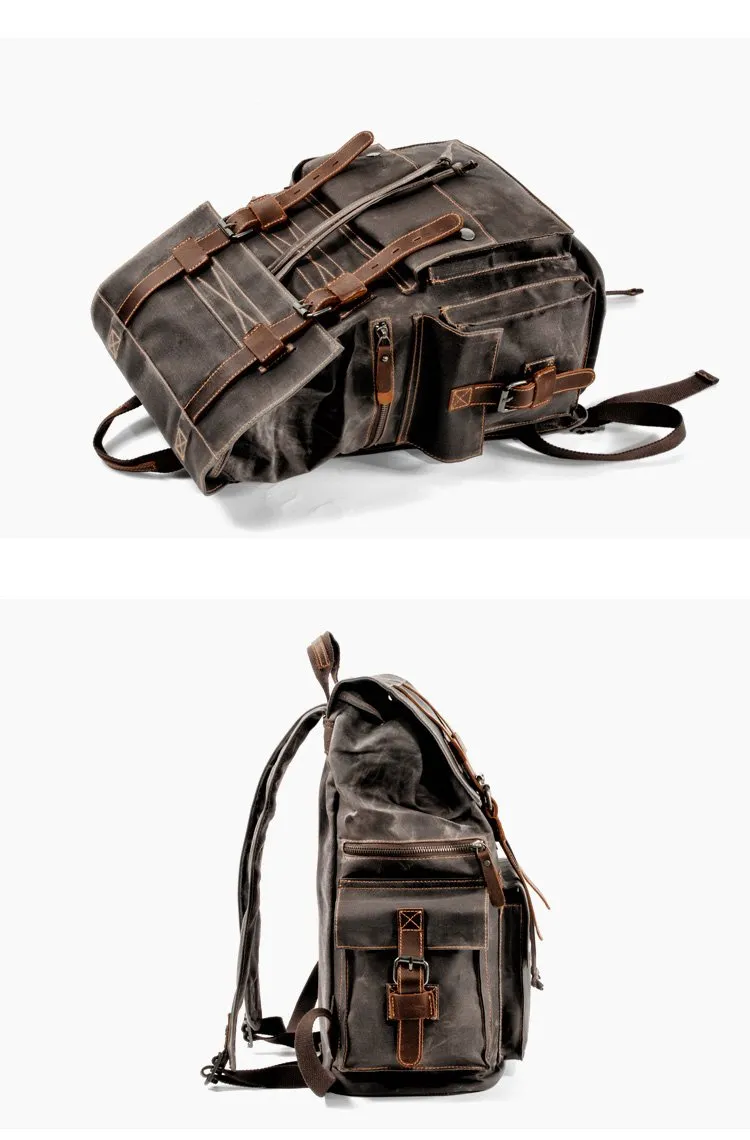 Cool Canvas Mens Vintage Large Black Backpack Computer Khaki Backpack Travel Backpack Hiking Backpackfor Men