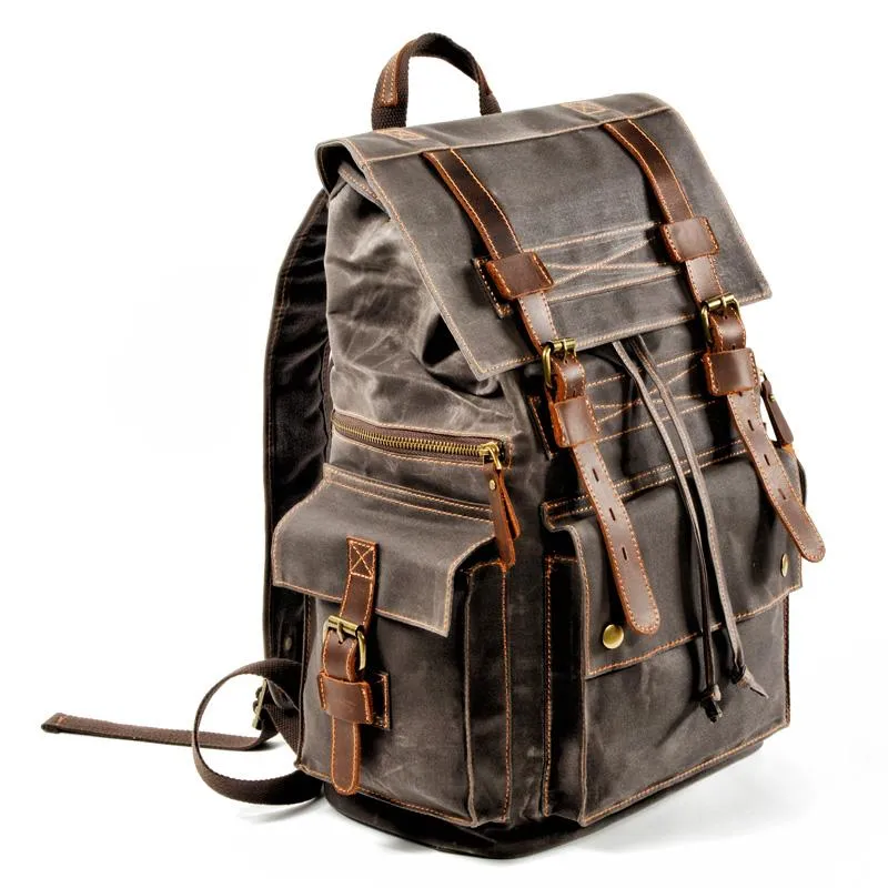 Cool Canvas Mens Vintage Large Black Backpack Computer Khaki Backpack Travel Backpack Hiking Backpackfor Men