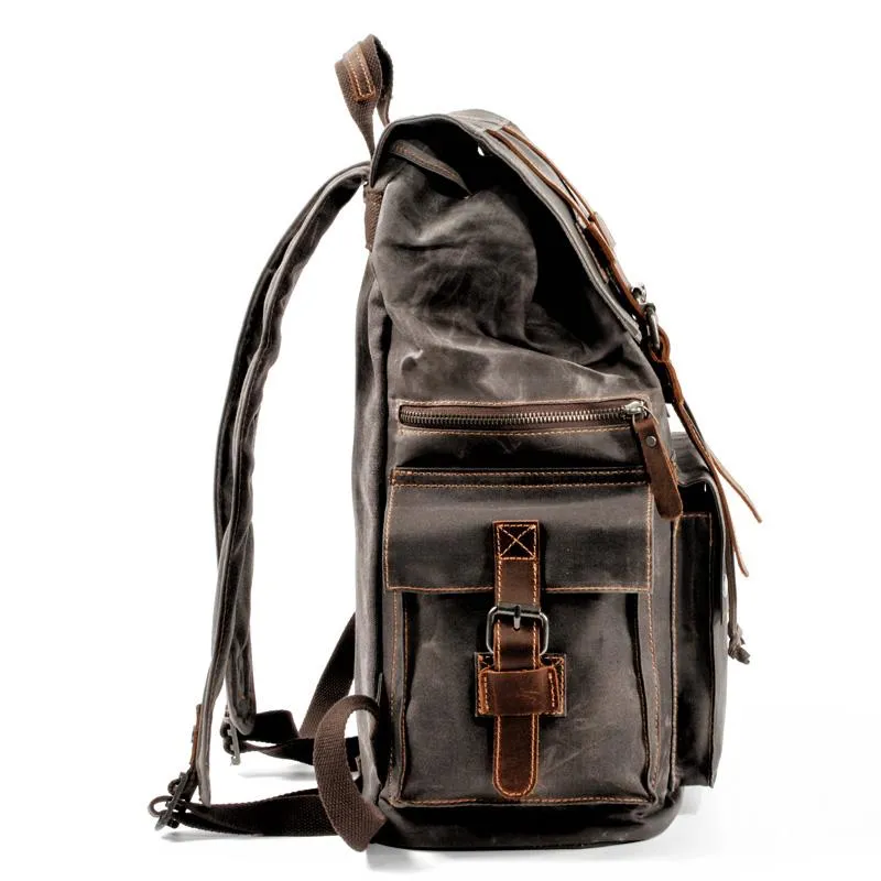 Cool Canvas Mens Vintage Large Black Backpack Computer Khaki Backpack Travel Backpack Hiking Backpackfor Men