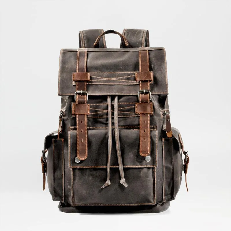 Cool Canvas Mens Vintage Large Black Backpack Computer Khaki Backpack Travel Backpack Hiking Backpackfor Men