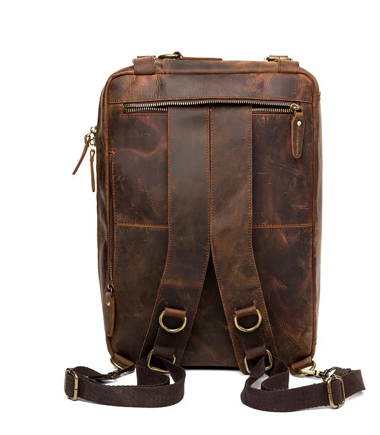 Cool Coffee Leather 15 inches Large Satchel BackPack Travel BackPack School BackPack for Men