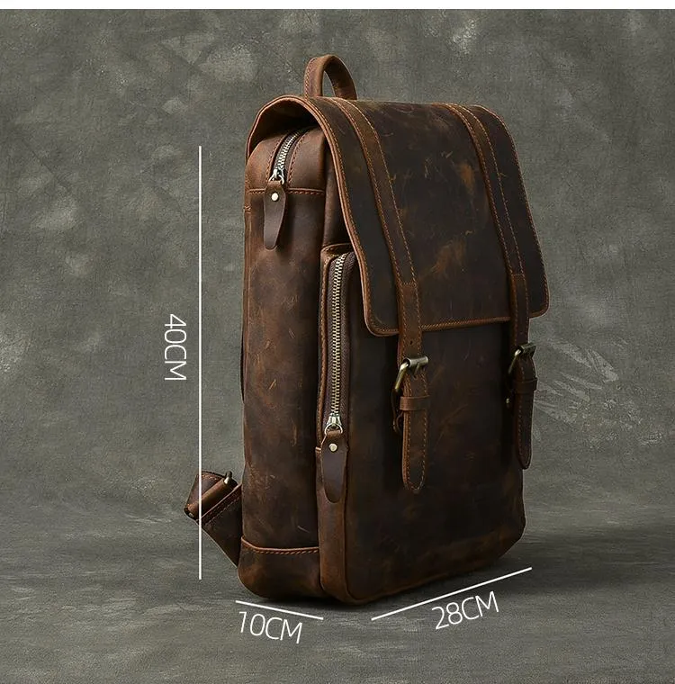 Cool Leather Mens 14" Dark Brown Hiking Backpack Travel Backpack College Backpack for Men