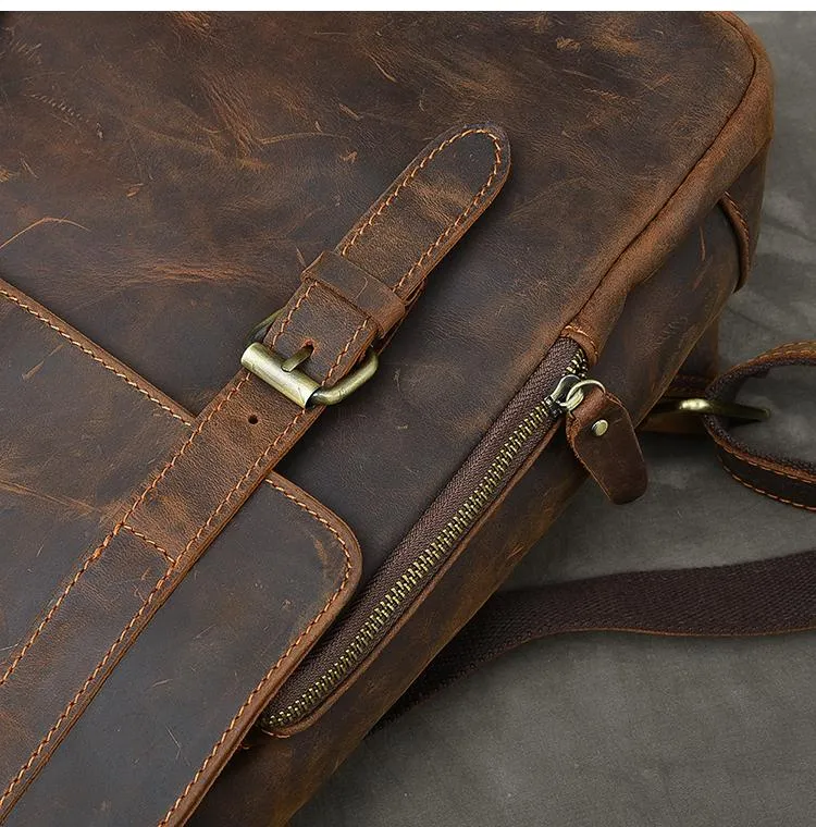 Cool Leather Mens 14" Dark Brown Hiking Backpack Travel Backpack College Backpack for Men