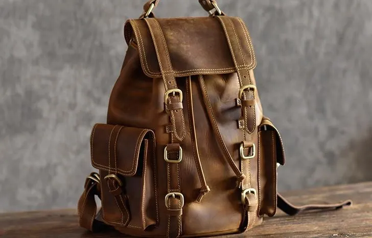Cool Leather Mens Backpack Large Travel Backpack Hiking Backpack for men