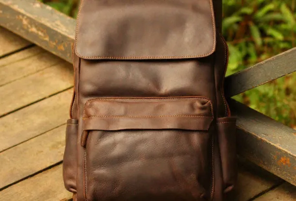 Cool Leather Mens Backpack Travel Backpack Vintage School Backpack for men