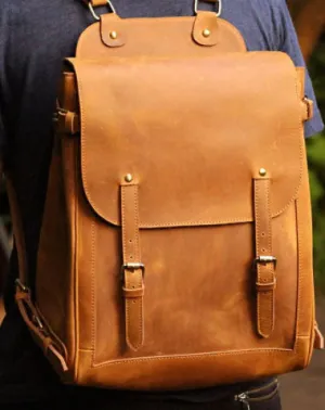 Cool Leather Mens Backpack Vintage Travel Backpack Cool School Backpack for men