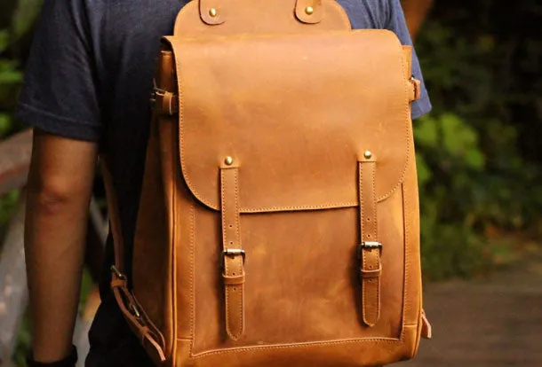 Cool Leather Mens Backpack Vintage Travel Backpack Cool School Backpack for men