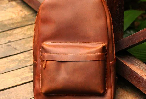 Cool Leather Mens Backpack Vintage Travel Backpack Hiking Backpack for men