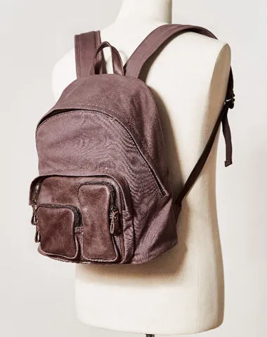 Cool Red Canvas Leather Mens Womens Backpack Canvas Brown Travel Canvas Backpack School Backpack for Women