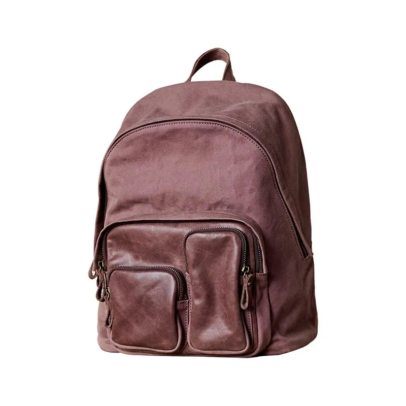Cool Red Canvas Leather Mens Womens Backpack Canvas Brown Travel Canvas Backpack School Backpack for Women