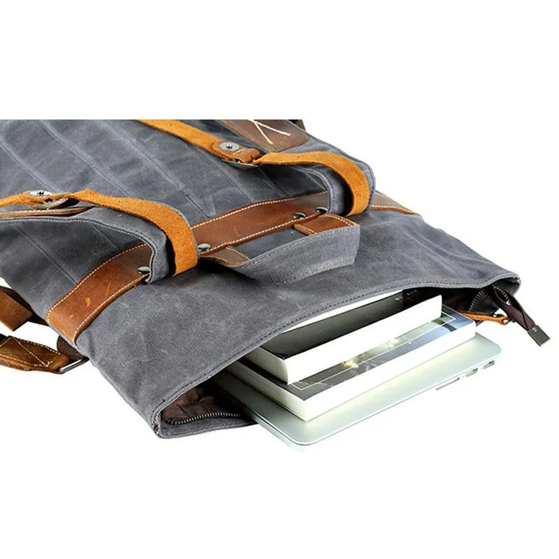 Cool Waxed Canvas Leather Mens Backpack Canvas Travel Backpacks Canvas School Backpack for Men