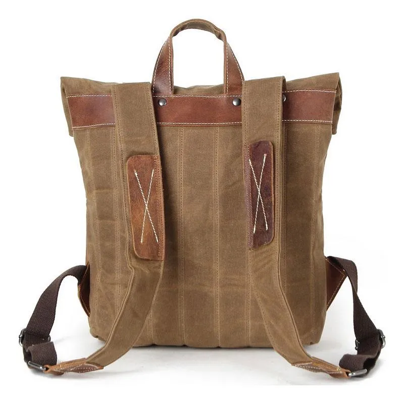 Cool Waxed Canvas Leather Mens Backpack Canvas Travel Backpacks Canvas School Backpack for Men