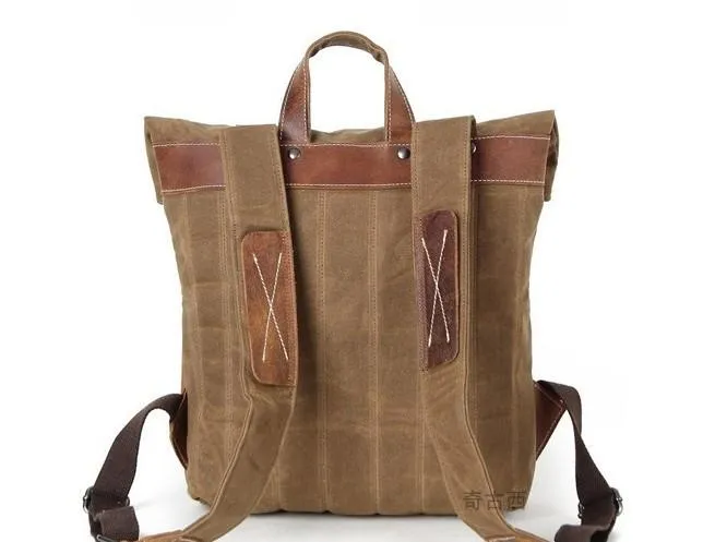 Cool Waxed Canvas Leather Mens Backpack Canvas Travel Backpacks Canvas School Backpack for Men