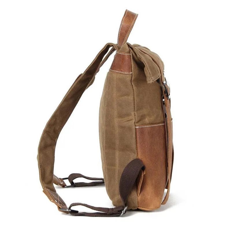 Cool Waxed Canvas Leather Mens Backpack Canvas Travel Backpacks Canvas School Backpack for Men