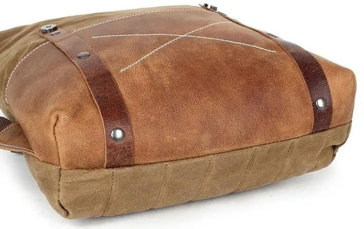 Cool Waxed Canvas Leather Mens Backpack Canvas Travel Backpacks Canvas School Backpack for Men
