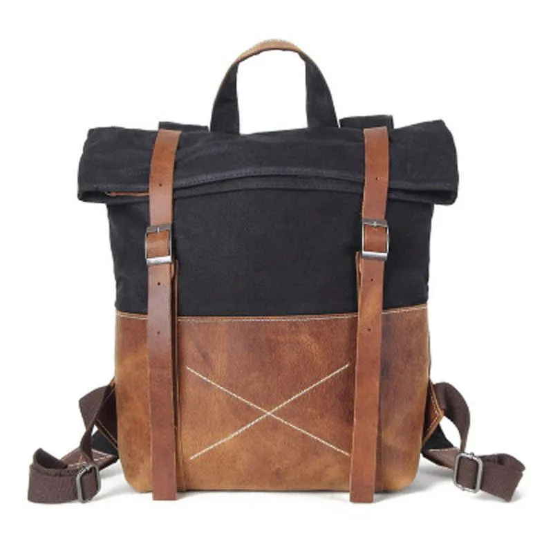 Cool Waxed Canvas Leather Mens Backpack Canvas Travel Backpacks Canvas School Backpack for Men