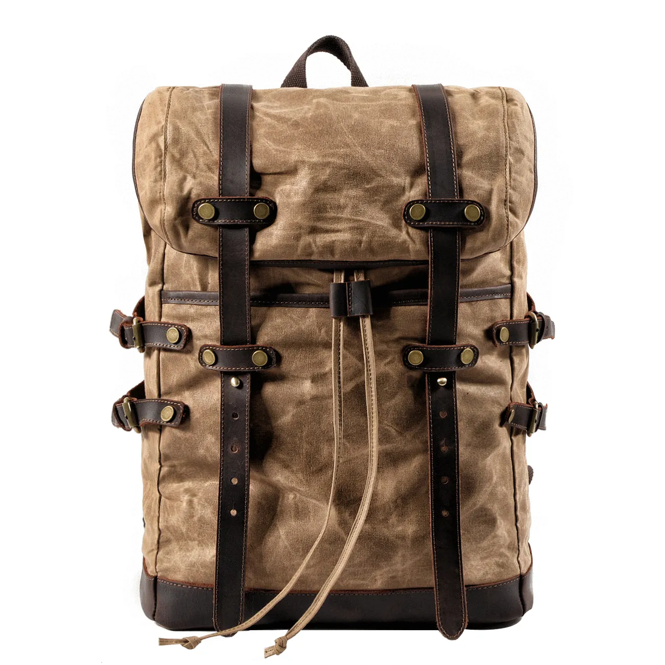 Cool Waxed Canvas Leather Mens Black 15.6???? Large Hiking Backpack Green Travel Backpack for Men