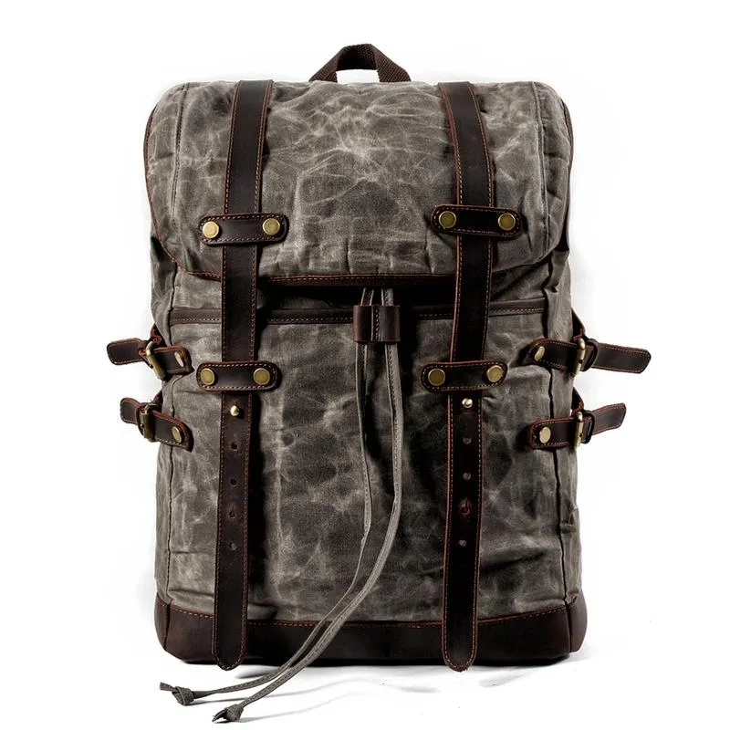 Cool Waxed Canvas Leather Mens Black 15.6???? Large Hiking Backpack Green Travel Backpack for Men