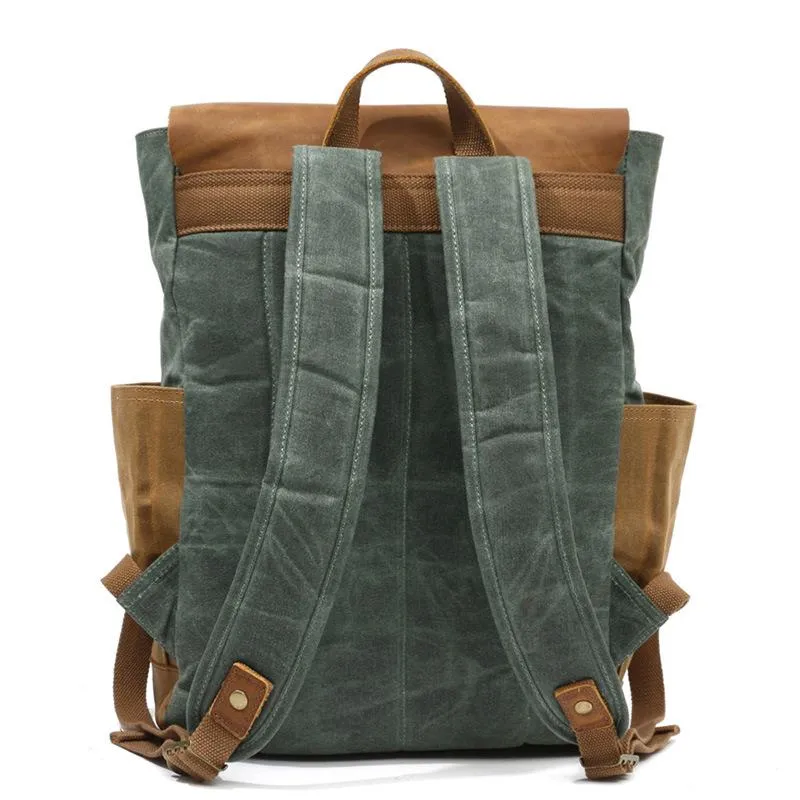 Cool Waxed Canvas Mens Womens Waterproof Large Travel Backpack 15'' Computer Hiking Backpack for Men