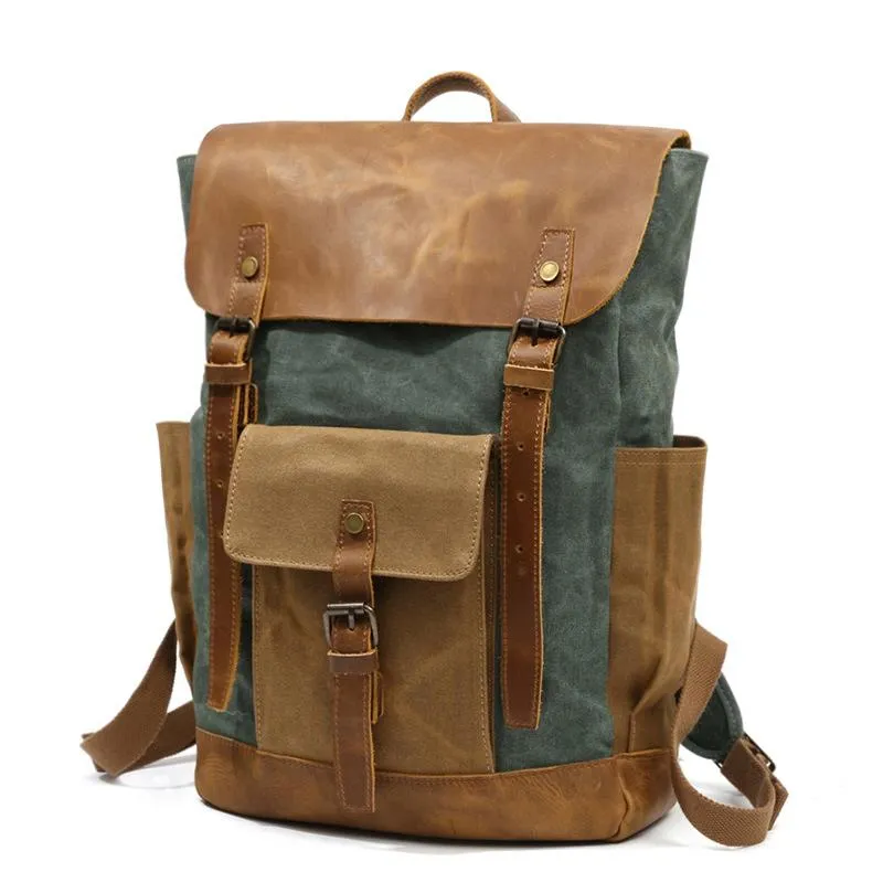 Cool Waxed Canvas Mens Womens Waterproof Large Travel Backpack 15'' Computer Hiking Backpack for Men