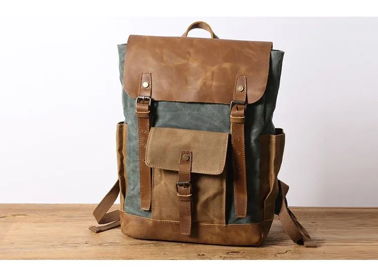 Cool Waxed Canvas Mens Womens Waterproof Large Travel Backpack 15'' Computer Hiking Backpack for Men