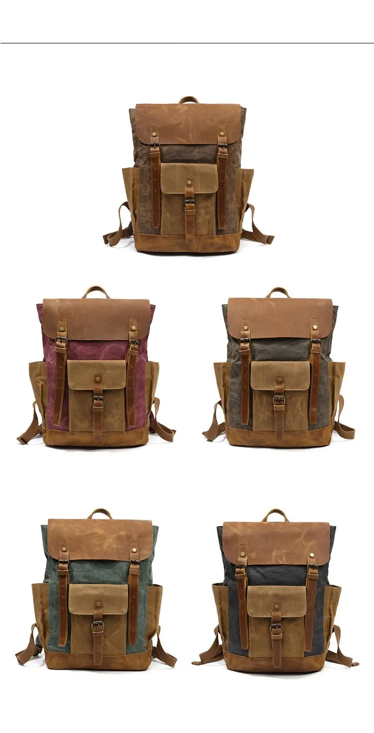 Cool Waxed Canvas Mens Womens Waterproof Large Travel Backpack 15'' Computer Hiking Backpack for Men