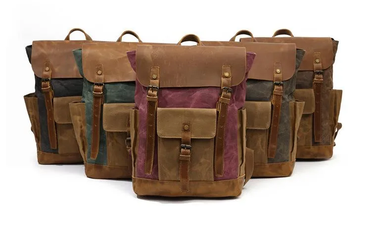 Cool Waxed Canvas Mens Womens Waterproof Large Travel Backpack 15'' Computer Hiking Backpack for Men