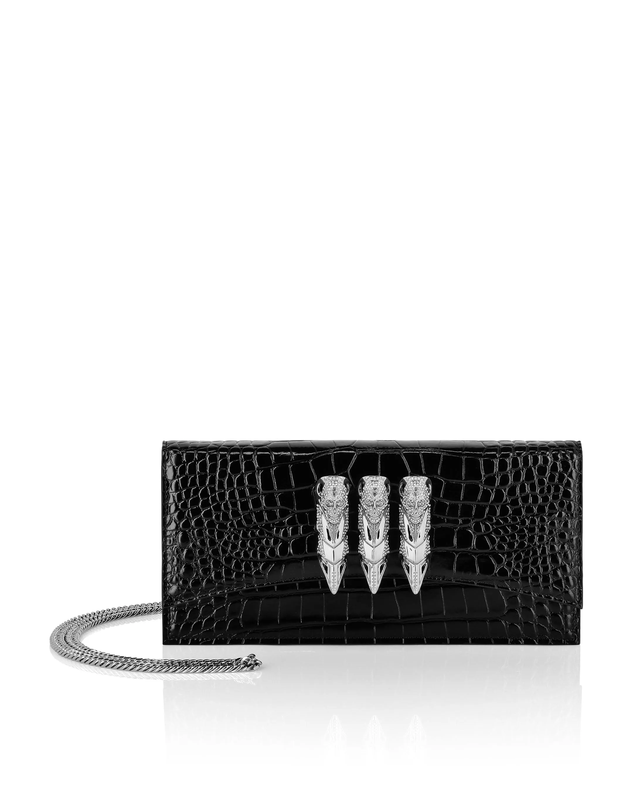 Crocco Embossed Leather Baguette Handle Bag Skull