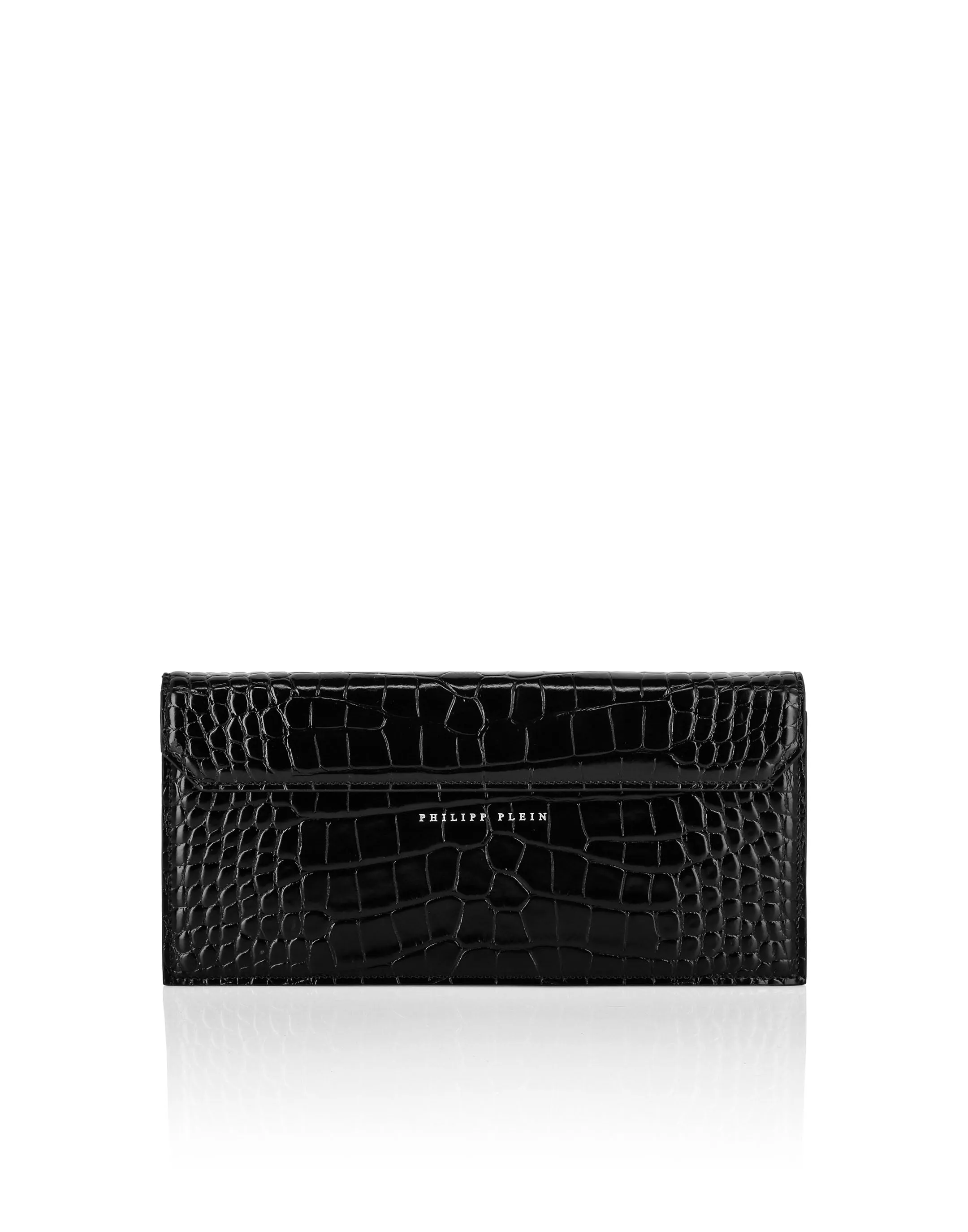 Crocco Embossed Leather Baguette Handle Bag Skull