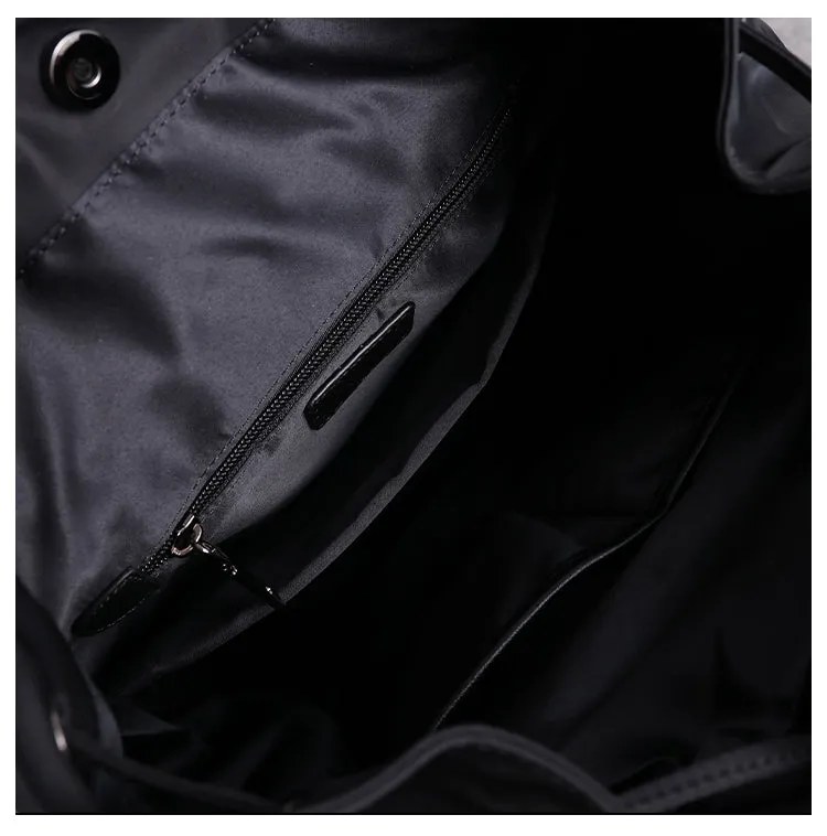Cute Black Nylon Satchel Backpack Womens School Backpack Purse Black Nylon Leather Travel Rucksack for Ladies