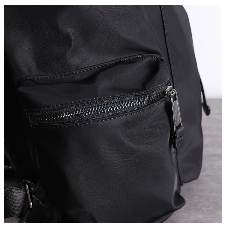 Cute Black Nylon Satchel Backpack Womens School Backpack Purse Black Nylon Leather Travel Rucksack for Ladies