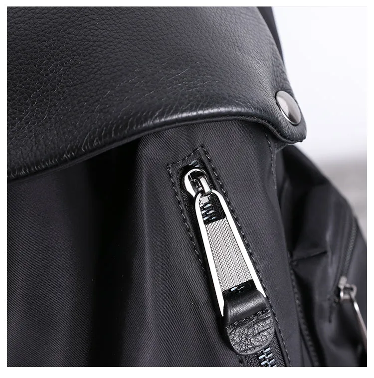 Cute Black Nylon Satchel Backpack Womens School Backpack Purse Black Nylon Leather Travel Rucksack for Ladies