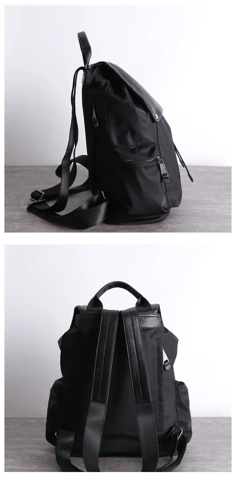 Cute Black Nylon Satchel Backpack Womens School Backpack Purse Black Nylon Leather Travel Rucksack for Ladies