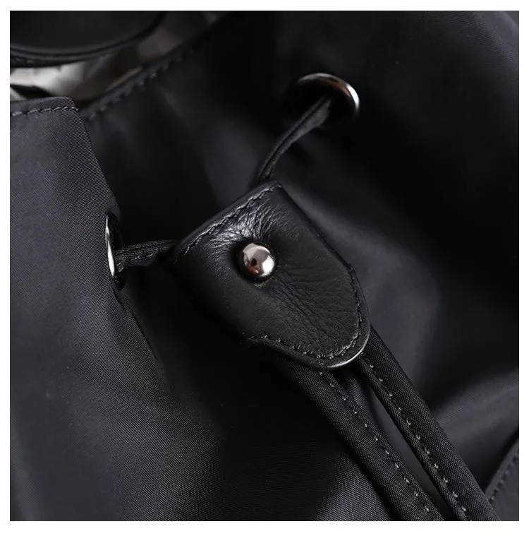 Cute Black Nylon Satchel Backpack Womens School Backpack Purse Black Nylon Leather Travel Rucksack for Ladies
