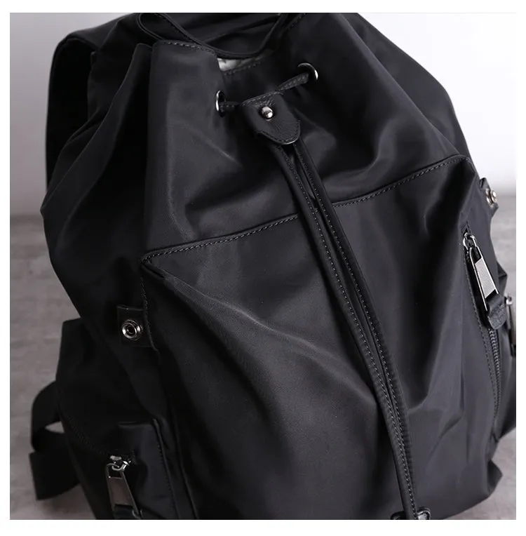 Cute Black Nylon Satchel Backpack Womens School Backpack Purse Black Nylon Leather Travel Rucksack for Ladies